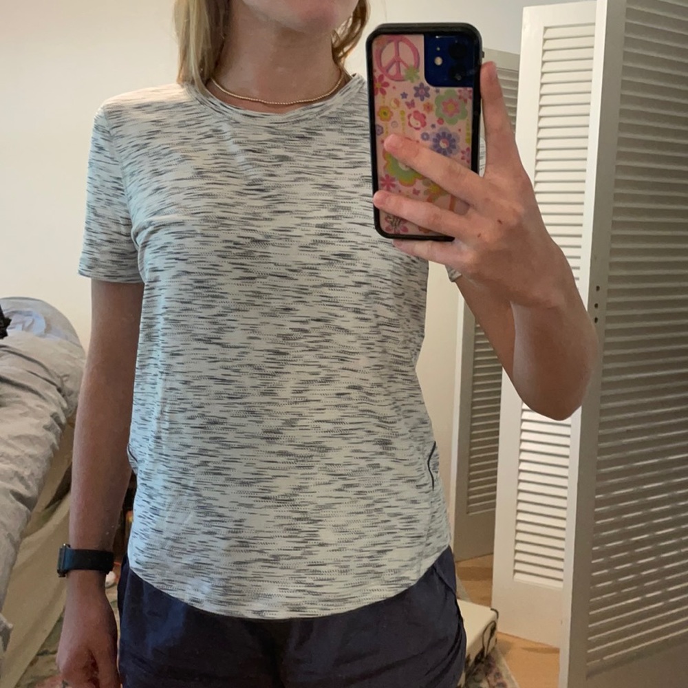 Grey/white lululemon workout top